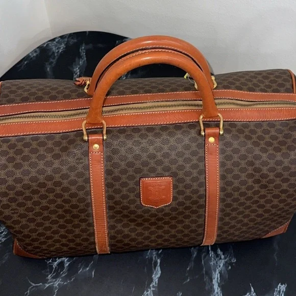 Celine | Brown Macadam Triomphe Canvas Travel Overnight Duffle Bag AUTHENTIC - Picture 3 of 16